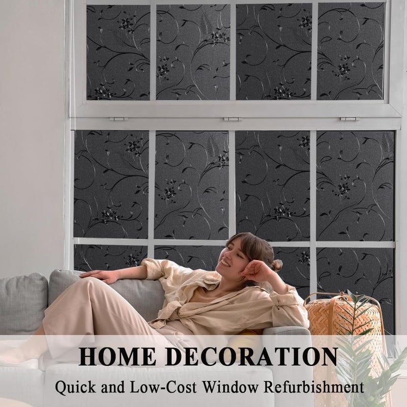 Mikomer Total Blackout Window Film,100% Light Blocking Privacy Glass Door Film Etched Flowers,Room Darkening Window Cling,No Glue/Heat Control/Anti UV for Day Sleep & High Privacy,17.5In. by 78.7In. - Image 4